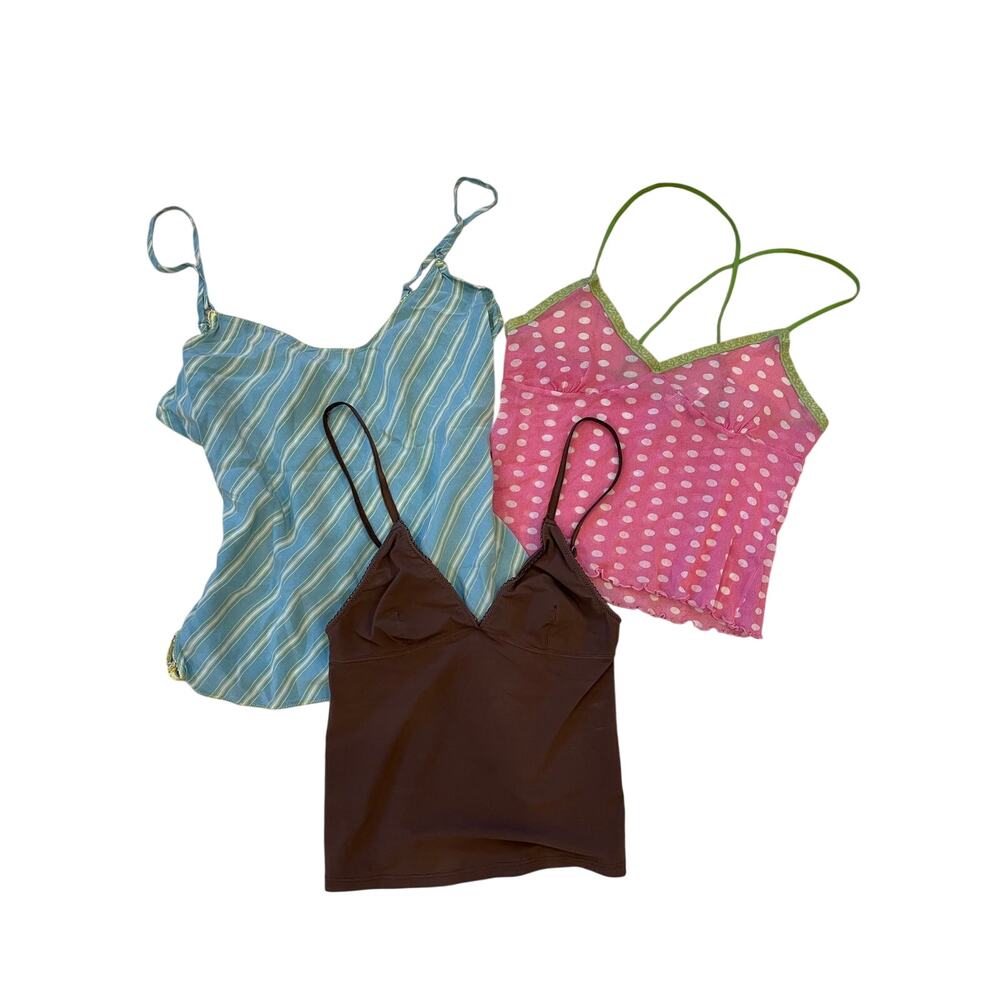 GAP Body Cami Tank Top Bundle 3 Piece Silk Polka Dot Brown Size S 2000s